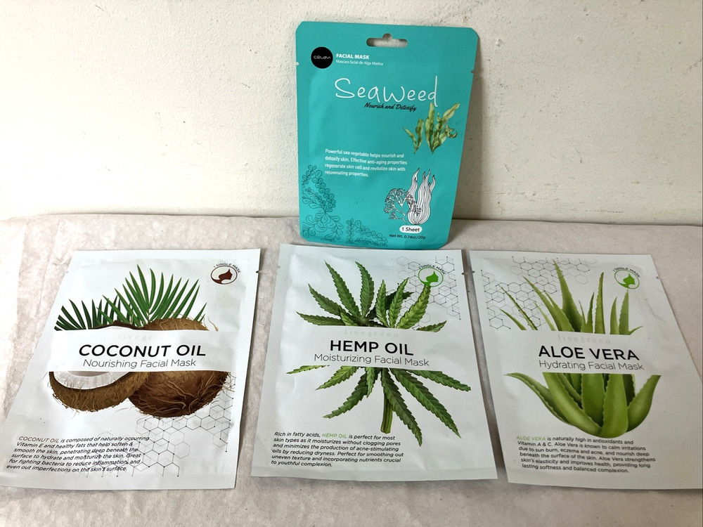 Lot 4 Livegreen Celavi Moisturizing Face Masks Coconut Hemp Aloe Vera Seaweed